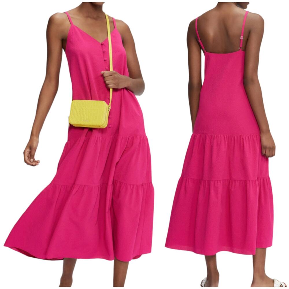 Ted Baker NWT Luaan Deep Pink Button Through Cami Midi Dress Size 4 (US12) Crepe